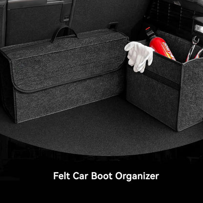 Felt Car Boot Organizer Foldable Trunk Storage Box Upgraded Felt Multi-Use Car Accessory for Tools Shopping & Maintenance, 2 Siz