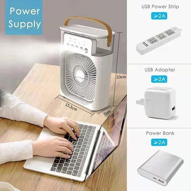 New 3 in 1 Fan Air Conditioner Household Small Air Cooler LED Night Light Portable Humidifier Air Adjustment Fan Office Home Fan