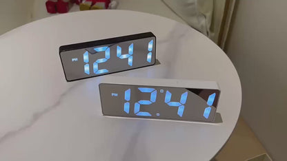 Digital Alarm Clock,Mirror Surface LED Electronic Clock,Adjustable Brightness, Snooze Model, 12/24H Display,Alarm Clock for Home